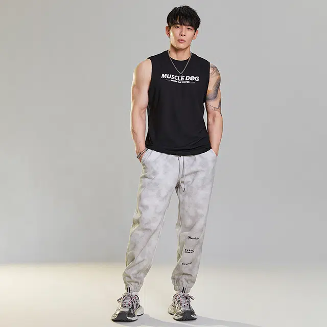 Muscle Dog Retro Tie-Dye Joggers White Grey