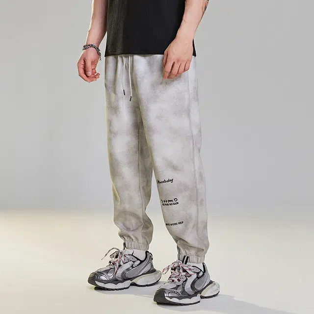 Muscle Dog Retro Tie-Dye Joggers White Grey