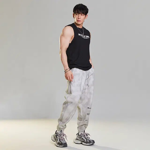 Muscle Dog Retro Tie-Dye Joggers White Grey