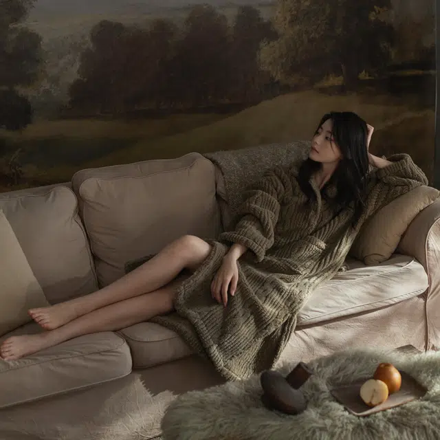 同语 睡衣女珊瑚绒秋冬季女士睡裙可外穿家居服加厚冬天 家居连衣裙 女款 棕色