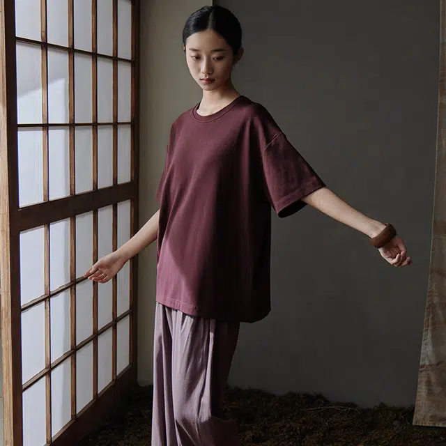 同语 凉感带胸垫短袖休闲可外穿长裤睡衣套装 女款 紫色