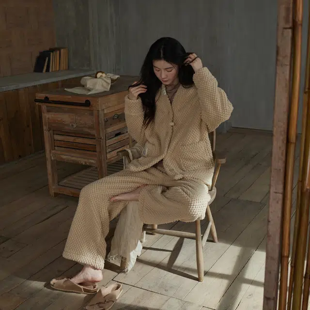 同语 秋冬季睡衣女珊瑚绒加厚加绒款套装女士可外穿冬天长袖家居服 家居套装 女款 浅驼色