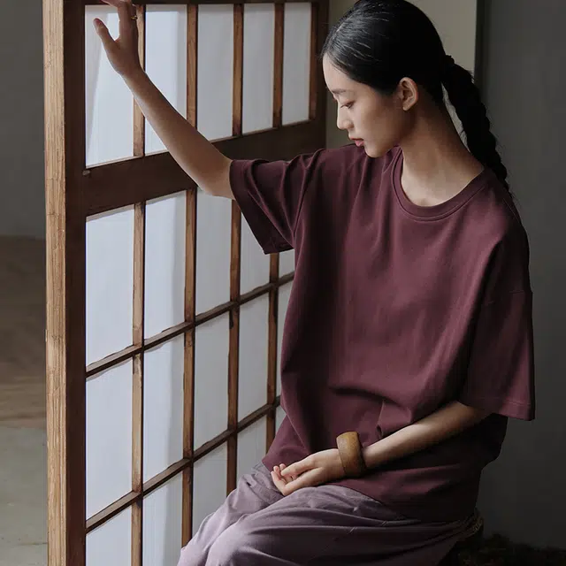 同语 凉感带胸垫短袖休闲可外穿长裤睡衣套装 女款 紫色