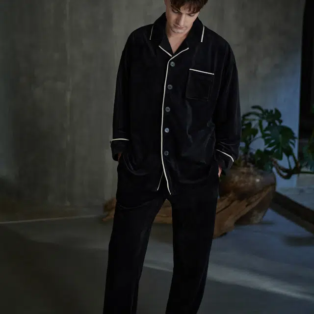 同语 睡衣海岛绒秋冬季加厚男士套装可外穿珊瑚绒家居服冬天 家居套装 男款 墨蓝色