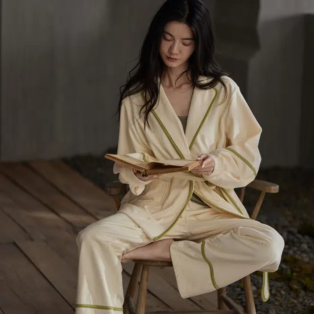 同语 睡衣女秋冬季海岛绒长袖加厚套装女士可外穿珊瑚绒家居服冬天内衣 女款 橘白色