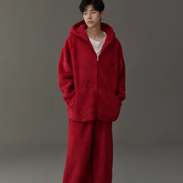 同语 睡衣秋冬季珊瑚绒红色连帽套装男士喜庆结婚家居服加厚 家居套装 男款 勃艮第红