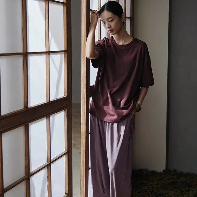 同语 凉感带胸垫短袖休闲可外穿长裤睡衣套装 女款 紫色