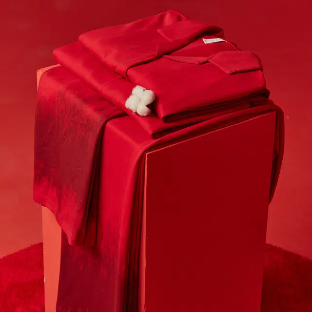 同语 睡衣春秋季柔软棉红色渐变渲染套装女士喜庆结婚家居服 家居套装 女款 酡红