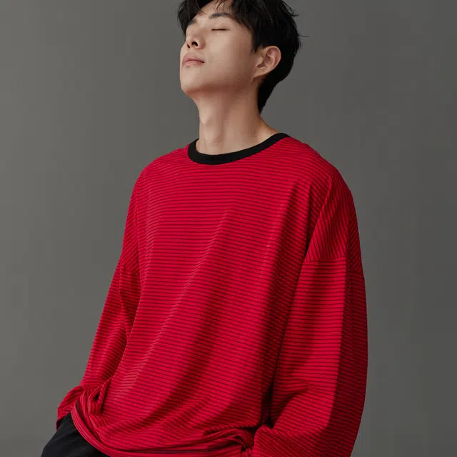 同语 红色睡衣春秋季柔软棉条纹套装男士结婚喜庆秋冬家居服 家居套装 男款 侘寂黑齐红