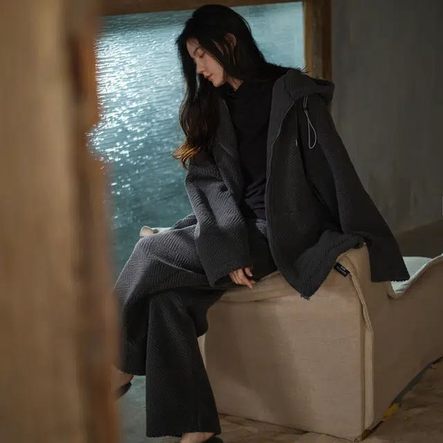 同语 秋冬季睡衣女珊瑚绒加厚连帽款套装女士可外穿加绒家居服冬天 家居套装 女款 黛灰色