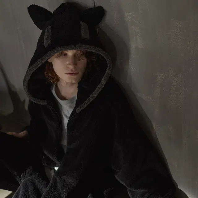 同语 能当外套穿的睡衣 小怪兽卡通睡衣男珊瑚绒秋冬季加厚连帽款套装休闲可外穿男士冬天家居服 家居套装 男款 侘寂黑