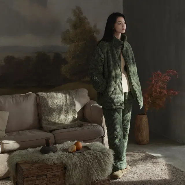 同语 睡衣三层夹棉珊瑚绒加厚冬季女士家居服法兰绒加绒可外穿套装 家居套装  女款  松绿
