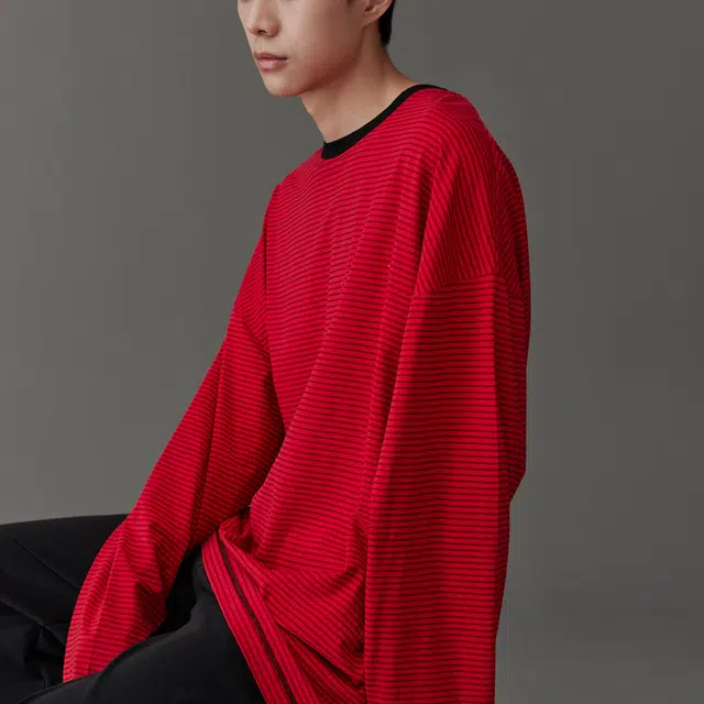 同语 红色睡衣春秋季柔软棉条纹套装男士结婚喜庆秋冬家居服 家居套装 男款 侘寂黑齐红