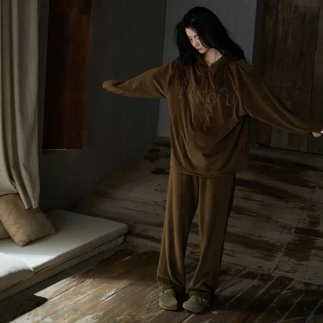 同语 睡衣女海岛绒秋冬季加厚家居服女士珊瑚绒可外穿连帽家居服 家居套装 女款 金咖色