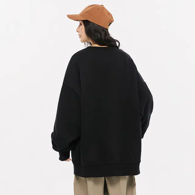 美式高街简约时尚潮流风圆领套头无帽落肩宽松舒适百搭长袖 卫衣 男女同款