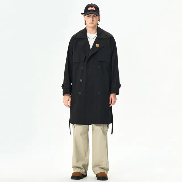 巴塞罗那足球俱乐部 美式中长款外套男款春秋季英伦风夹克翻领外衣男双排扣大衣 男女同款