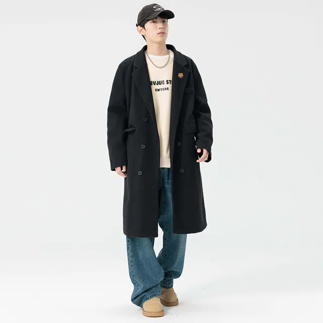 巴塞罗那足球俱乐部 毛呢男款秋季潮痞帅高级感中长款过膝衣外套大衣 男女同款