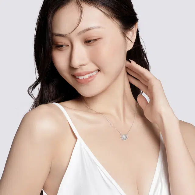 钻石小鸟 轻奢山茶花 吊坠 高级感气质 优雅 足银 项链 女款