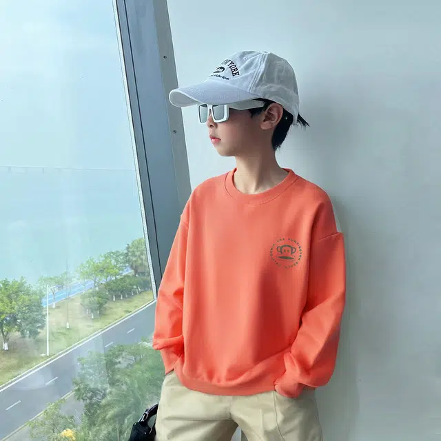 大嘴猴男童长袖打底衫春秋装女童卫衣儿童字母印花美式套头衫休闲百搭