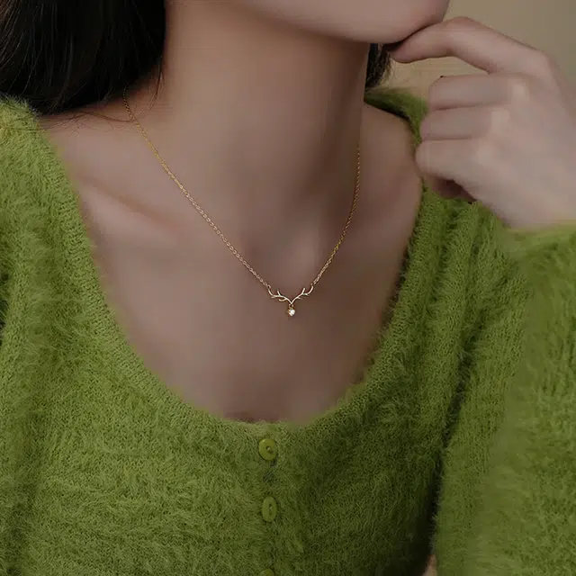 CMFY Deer Antler Pendant Necklace S925 Silver