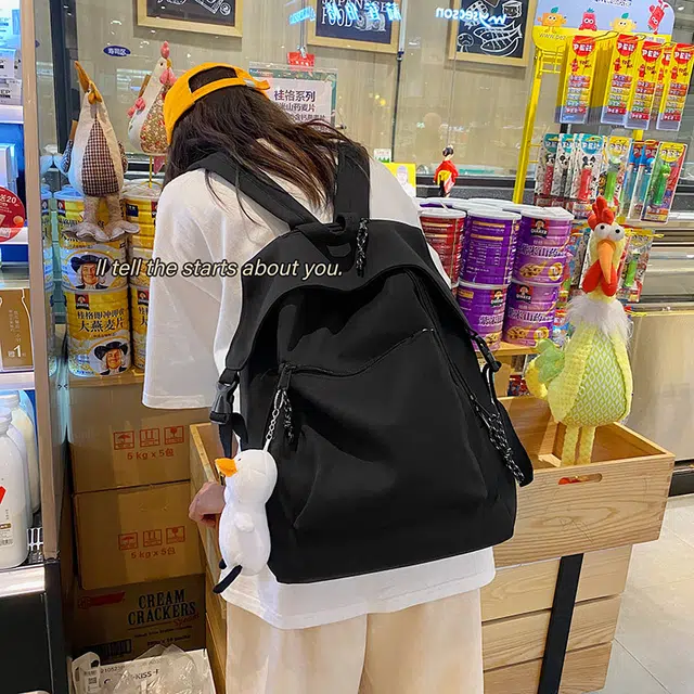 尼格尔新简约撞色书包女韩版尼龙初中高中小学生双肩包学院风大容量背包 多色