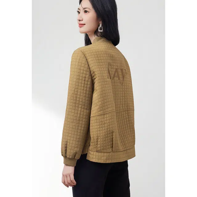 似水年华 韩版显瘦棒球服绒感外套 修身 女款 咖色