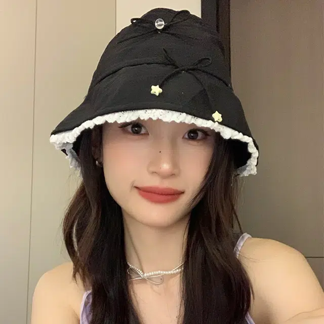 雅鹿优选 绝美氧气甜美风蝴蝶结蕾丝花边风防晒帽夏天遮阳显脸小盆帽 棉 渔夫帽 女款