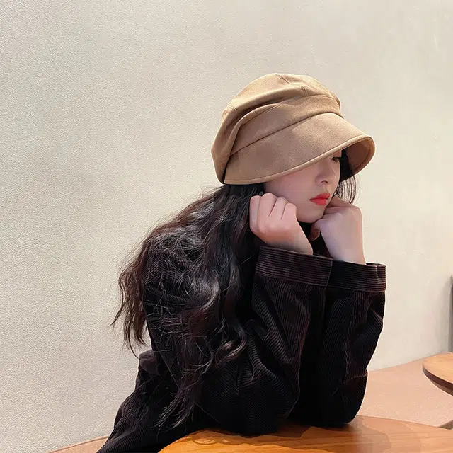 雅鹿优选 慵懒文艺风秋冬麂皮绒纯色贝雷帽女生小香画家帽大头围显脸小复古八角帽 涤纶 贝雷帽 女款