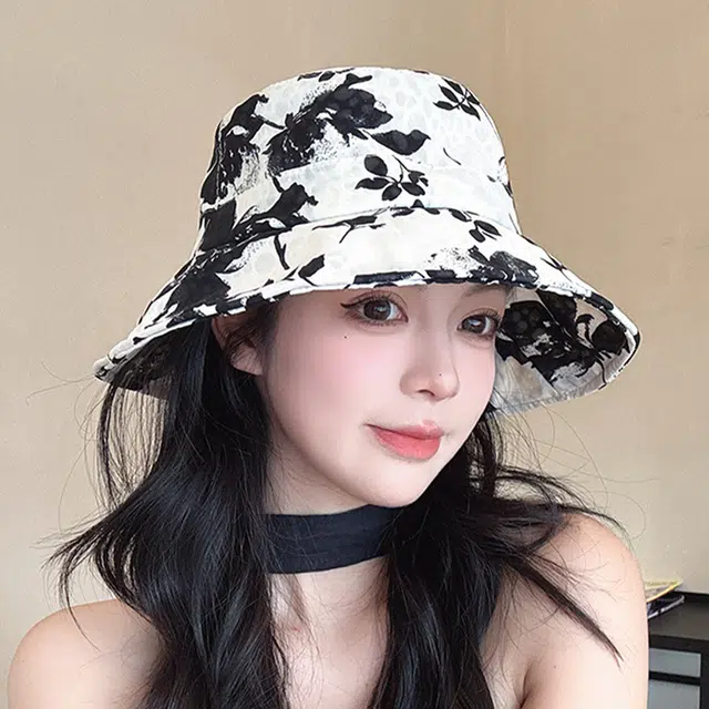 雅鹿优选 新中式扎染水墨花朵潮流户外出行太阳 聚酯纤维 渔夫帽 男女同款情侣款