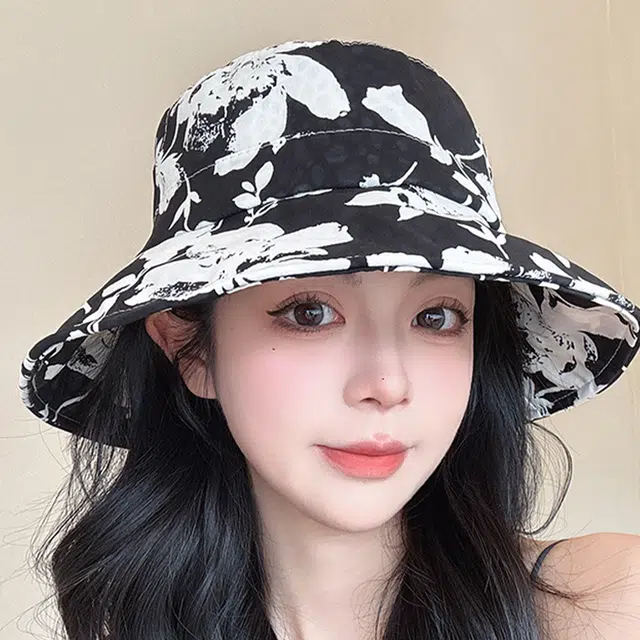 雅鹿优选 新中式扎染水墨花朵潮流户外出行太阳 聚酯纤维 渔夫帽 男女同款情侣款