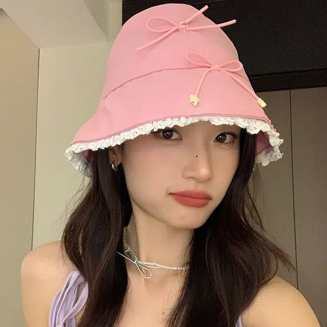 雅鹿优选 绝美氧气甜美风蝴蝶结蕾丝花边风防晒帽夏天遮阳显脸小盆帽 棉 渔夫帽 女款