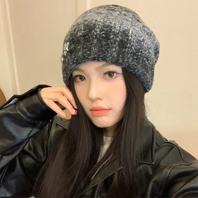 雅鹿优选 秋冬季星星针织绒线帽子男女情侣款百搭显脸小堆堆帽保暖护耳大头围包头帽 涤纶 绒线帽 男女同款情侣款