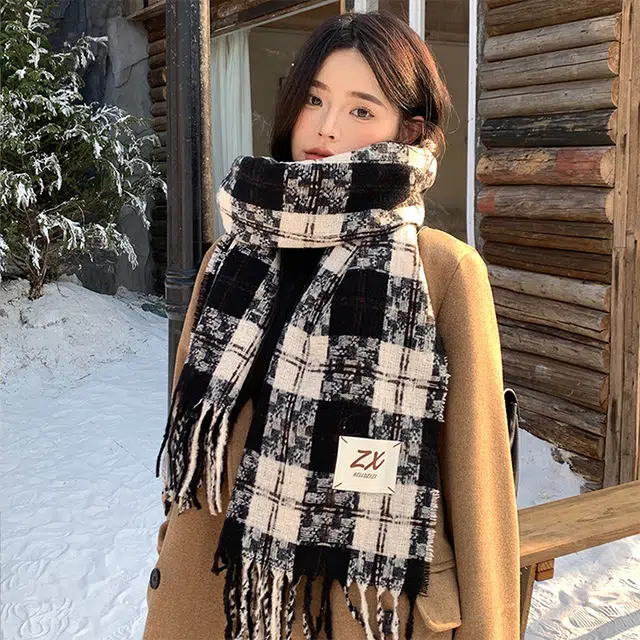 雅鹿优选 七彩丹霞氛围感格子围巾冬季高级感百搭格纹学生加厚保暖围脖 男女同款情侣款 礼盒装 绒线围巾 男女同款情侣款