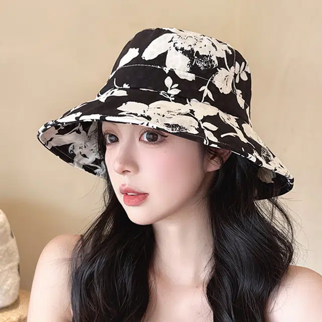 雅鹿优选 新中式扎染水墨花朵潮流户外出行太阳 聚酯纤维 渔夫帽 男女同款情侣款
