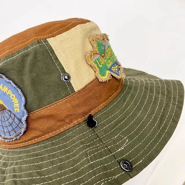 雅鹿优选 日系小众设计拼色复古补丁贴布露营登山遮阳帽 聚酯纤维 渔夫帽 男女同款情侣款