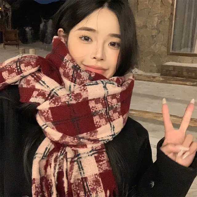 雅鹿优选 七彩丹霞氛围感格子围巾冬季高级感百搭格纹学生加厚保暖围脖 男女同款情侣款 礼盒装 绒线围巾 男女同款情侣款