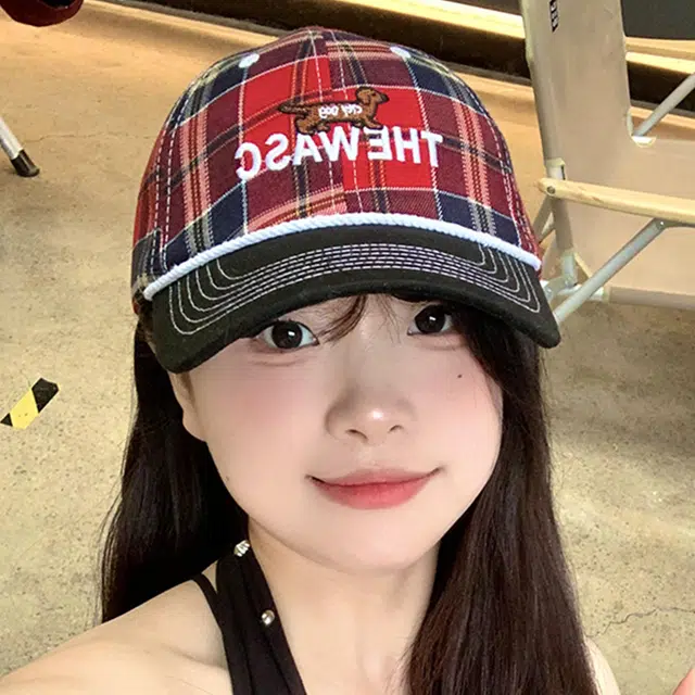 雅鹿优选 美式复古腊肠小狗刺绣痞帅街头嘻哈格纹休闲百搭防晒遮阳大头围显脸小 棉 鸭舌帽 男女同款情侣款
