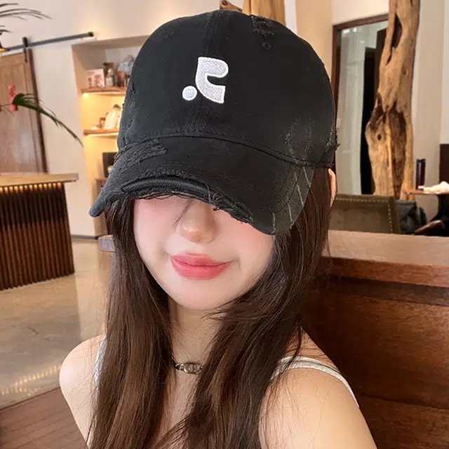 雅鹿优选 美式复古做旧破洞刺绣加深春夏季户外出行防晒遮阳时尚潮流百搭学生大头围显脸小 棉 鸭舌帽 男女同款情侣款