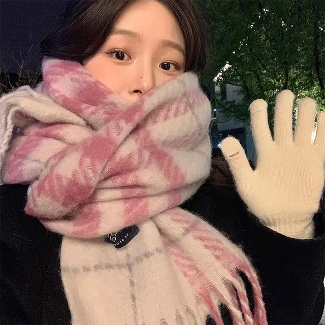 雅鹿优选 高级感加厚马海毛复古格纹围巾情侣款秋冬保暖拼色简约百搭学生围脖披肩 男女同款 礼盒装 绒线围巾 男女同款情侣款