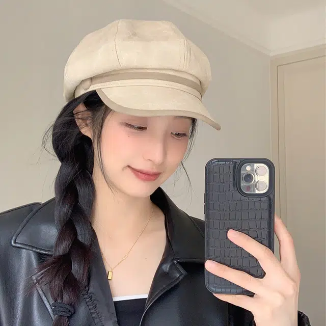 雅鹿优选 时尚复古皮质八角帽女生显脸小美拉德简约报童帽百搭贝雷帽 涤纶 贝雷帽 女款