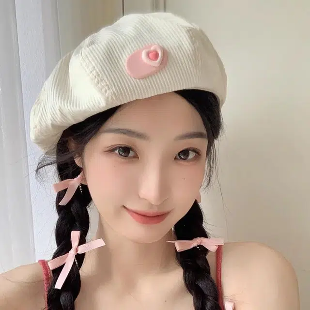 雅鹿优选 日系甜美爱心多巴胺元气薄款出游学生时尚百搭显脸小画家 棉 贝雷帽 女款