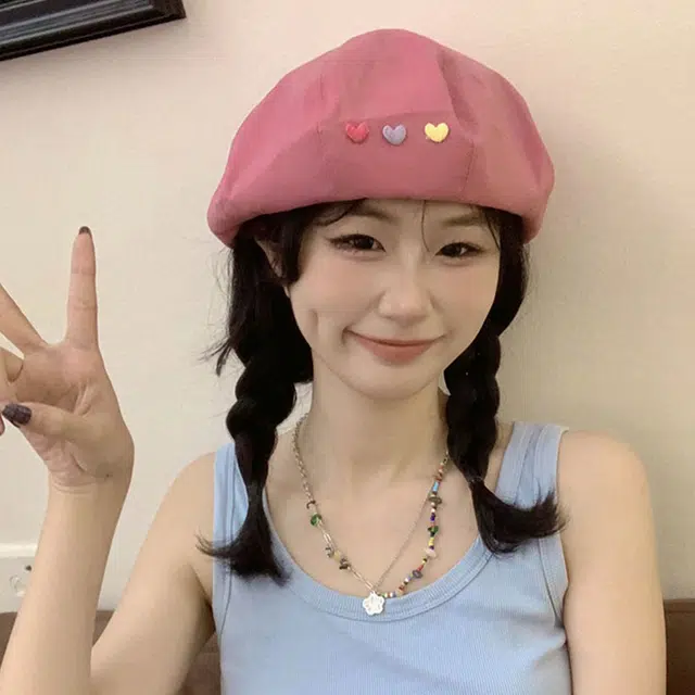 雅鹿优选 日系甜妹爱心百搭大头围显脸小薄款透气画家 棉 贝雷帽 女款