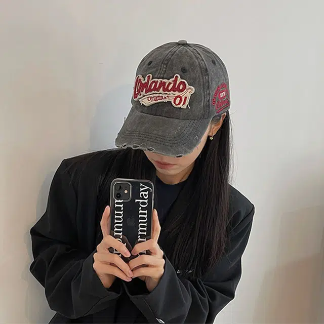 雅鹿优选 美式做旧刺绣字母破洞街头潮流牛仔遮阳防晒大头围显脸小 聚酯纤维 鸭舌帽 男女同款情侣款
