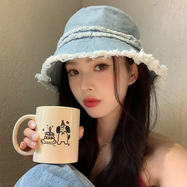 雅鹿优选 日系水洗做旧毛边简约百搭小清新大帽檐显脸小 聚酯纤维 渔夫帽 男女同款情侣款
