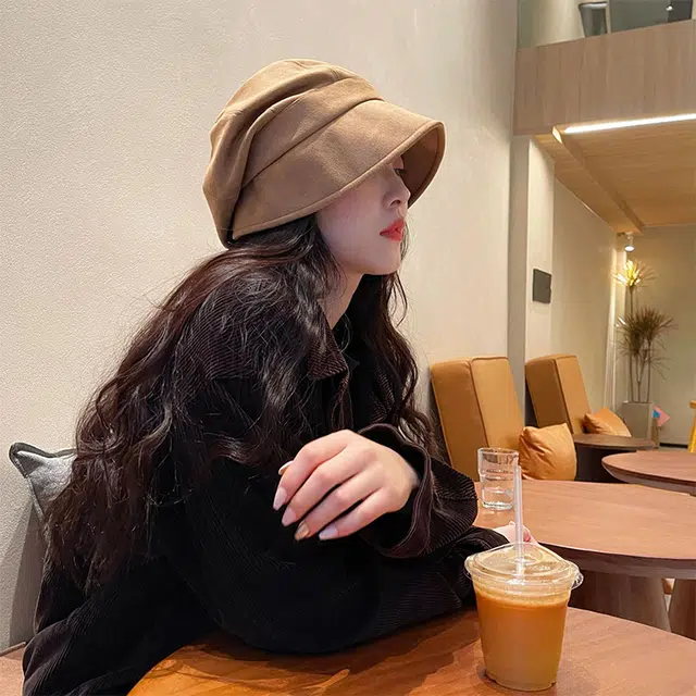 雅鹿优选 慵懒文艺风秋冬麂皮绒纯色贝雷帽女生小香画家帽大头围显脸小复古八角帽 涤纶 贝雷帽 女款