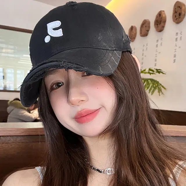 雅鹿优选 美式复古做旧破洞刺绣加深春夏季户外出行防晒遮阳时尚潮流百搭学生大头围显脸小 棉 鸭舌帽 男女同款情侣款