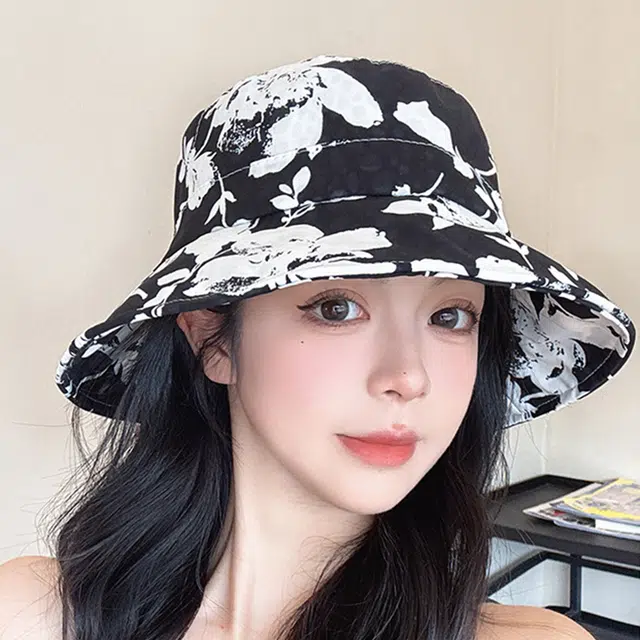 雅鹿优选 新中式扎染水墨花朵潮流户外出行太阳 聚酯纤维 渔夫帽 男女同款情侣款