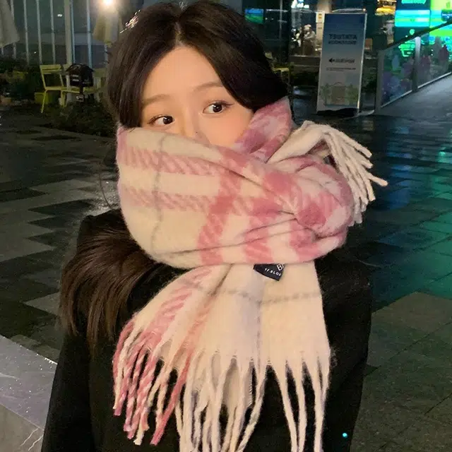 雅鹿优选 高级感加厚马海毛复古格纹围巾情侣款秋冬保暖拼色简约百搭学生围脖披肩 男女同款 礼盒装 绒线围巾 男女同款情侣款