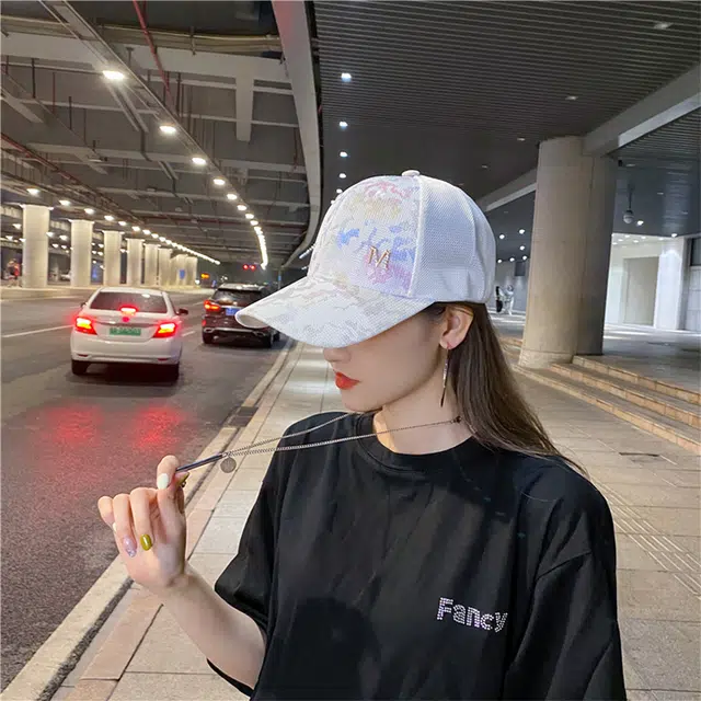 雅鹿优选 韩版大帽檐显脸小印花透气网速干防晒遮阳 聚酯纤维 鸭舌帽 男女同款情侣款