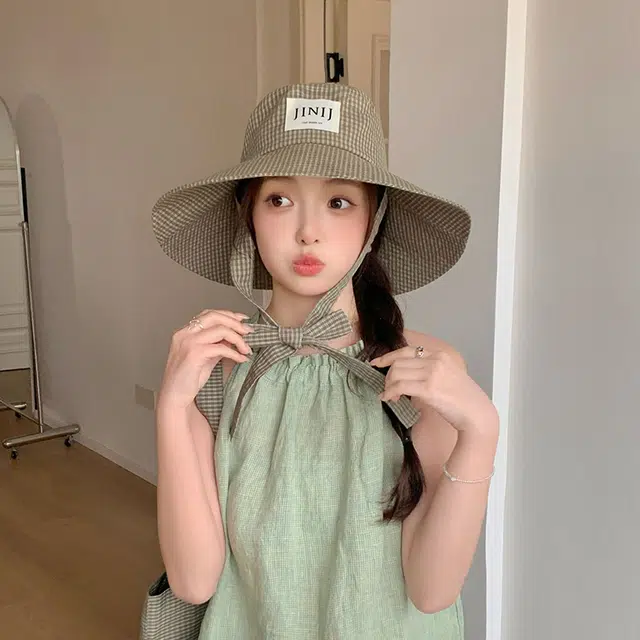雅鹿优选 韩版千鸟格子大帽檐显脸小盆旅游出街防晒遮阳 聚酯纤维 渔夫帽 男女同款情侣款